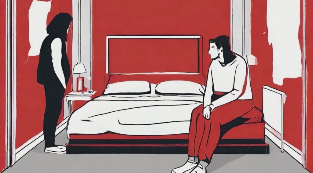 Imagen de pareja distanciada en una habitacion por falta de deseo sexual