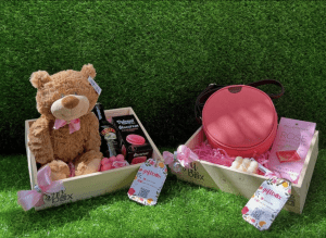 gift box con oso de peluche